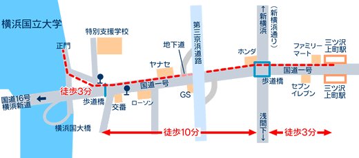 三ツ沢上町駅からの地図