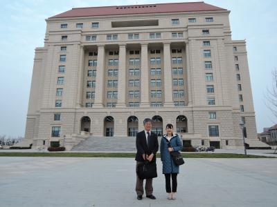 In front of the library