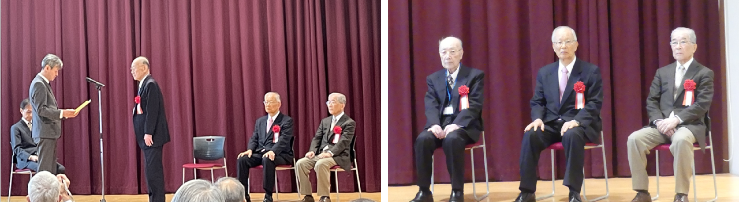 受賞者：左から、宮田進氏、小野行雄氏、苅谷道郎氏